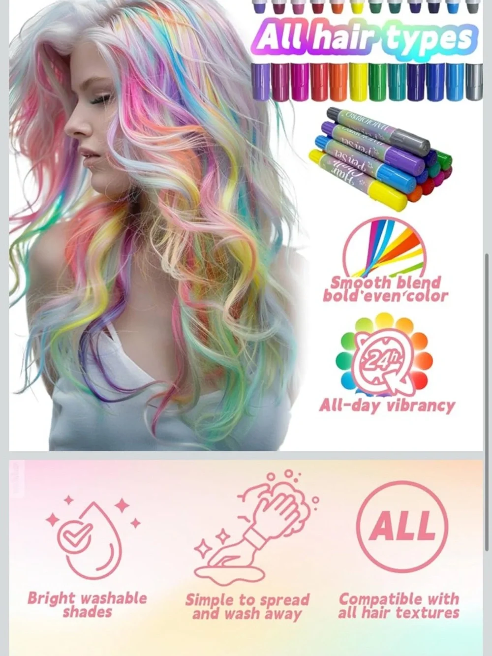 Hair Chalk 12 colors- Temporary Hair Color washable hair dye for kids women men